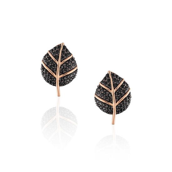 925 Silver Leaf Earrings with Black Sapphires