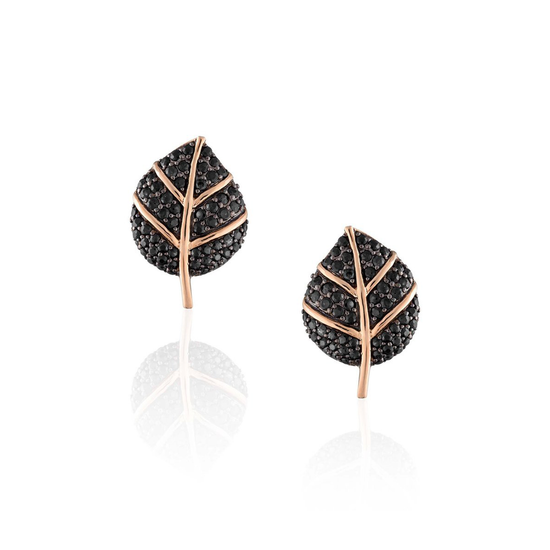 Load image into Gallery viewer, 925 Silver Leaf Earrings with Black Sapphires
