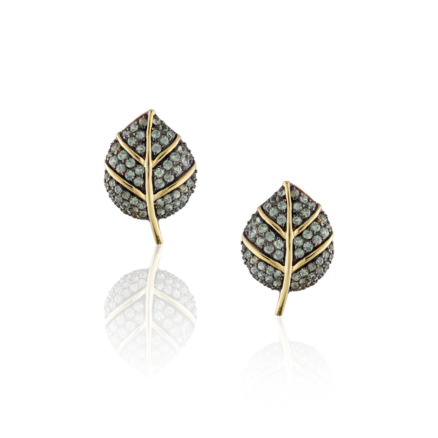 Load image into Gallery viewer, 925 Silver Leaf Earrings with Green Sapphires
