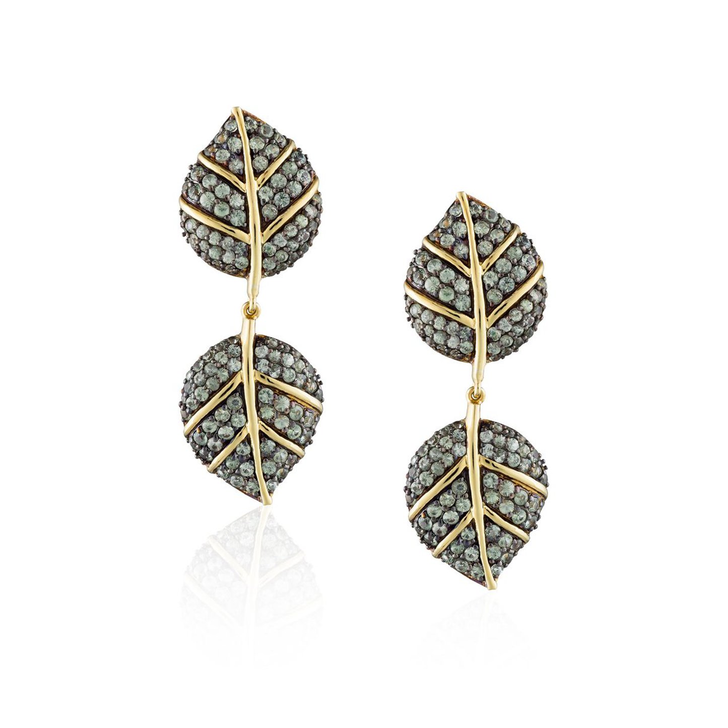 Load image into Gallery viewer, 925 Silver Double Leaf Earrings with Sapphires
