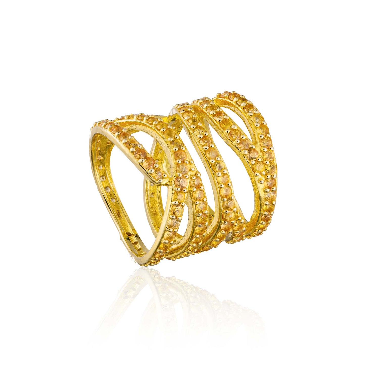 925 Silver Wavy  Ring with Sapphires