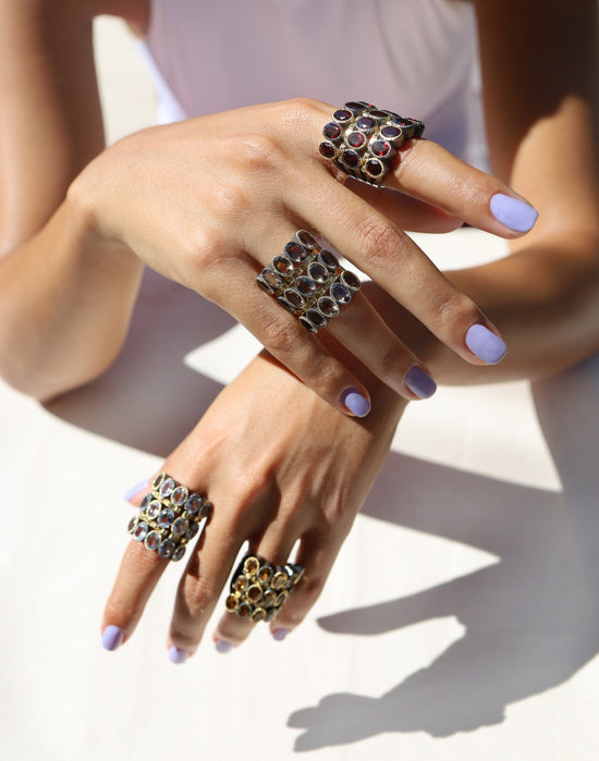 925 Silver O Ring with Citrines & Blue Sapphires