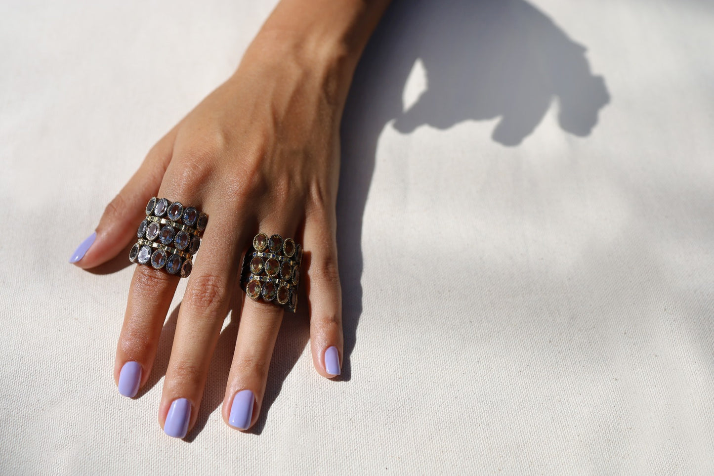 925 Silver O Ring with Citrines & Blue Sapphires