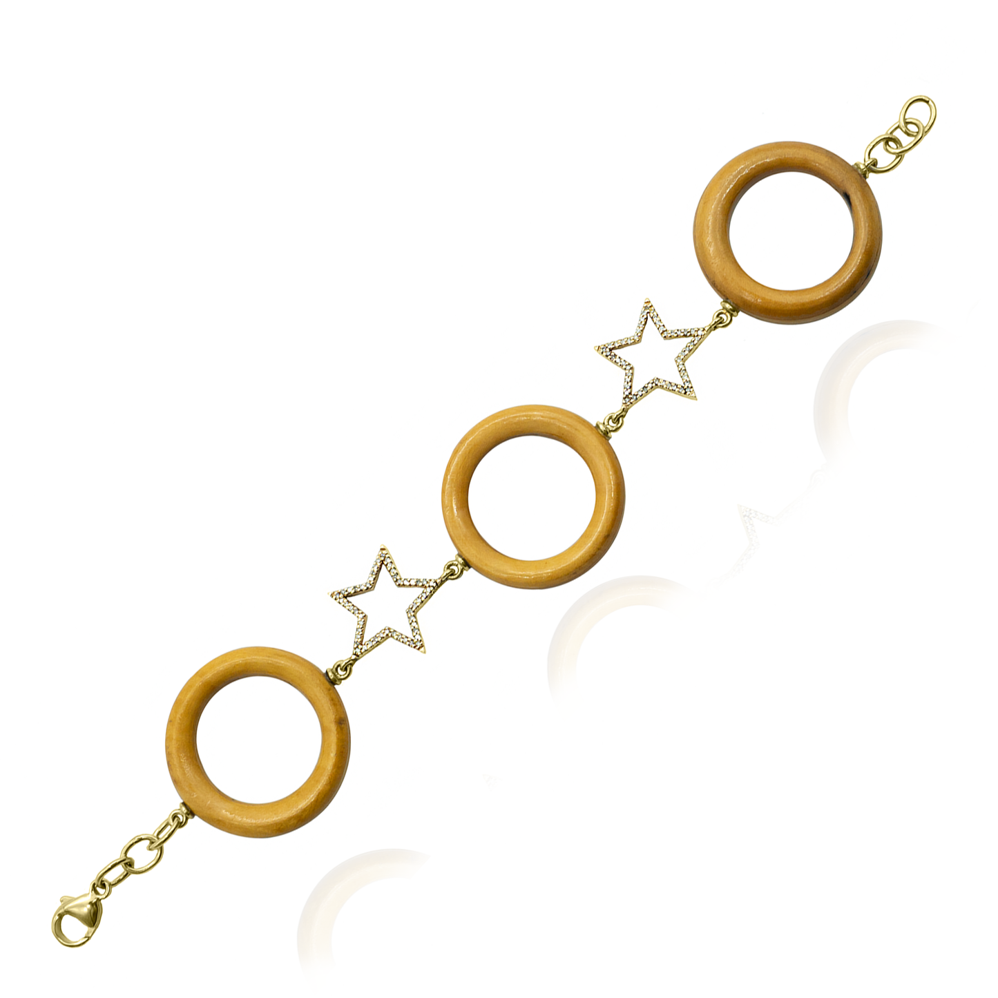 14K Gold Bracelet with Wood & Diamonds