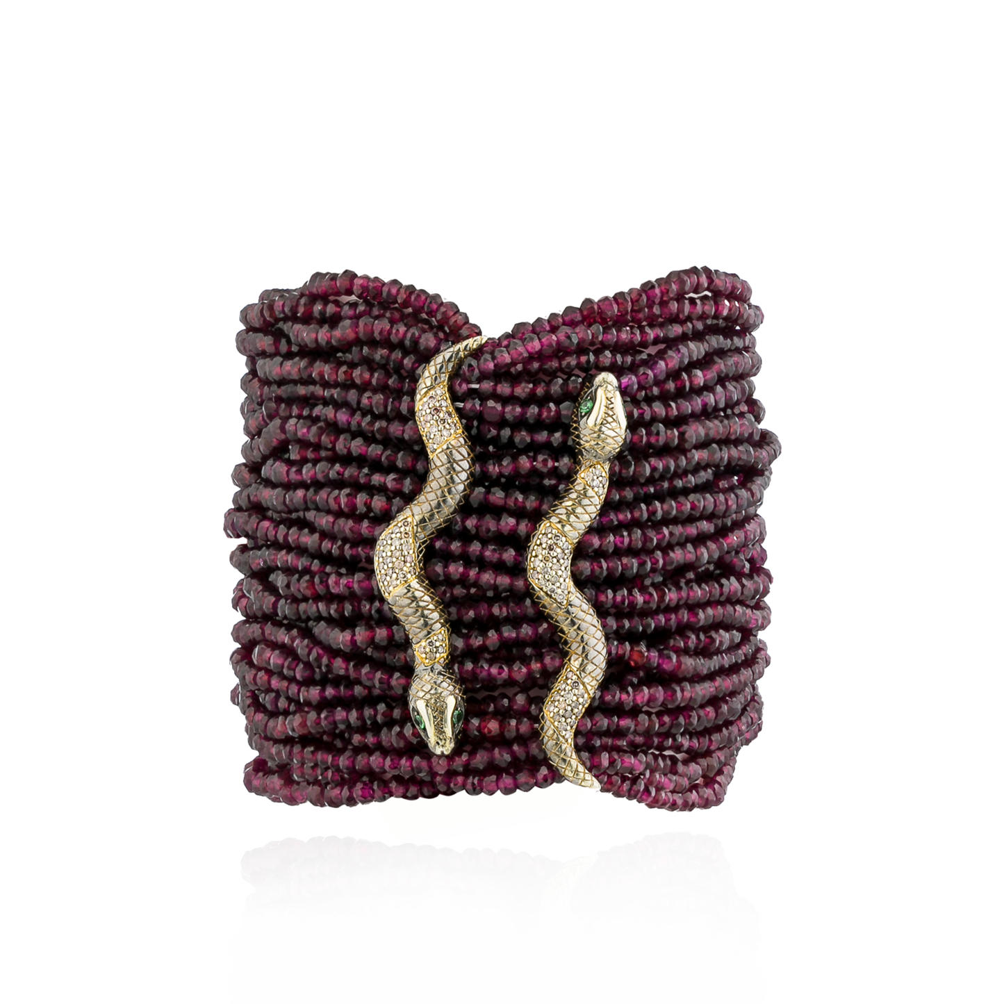 Load image into Gallery viewer, 925 Silver Double Snake Bracelet with Garnet &amp;amp; Diamonds
