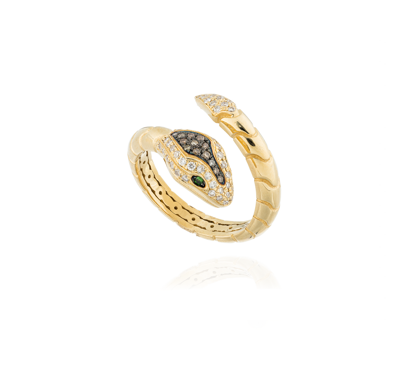 18KT Yellow Gold Ring with Tsavorite, Brown Diamond and White Diamond