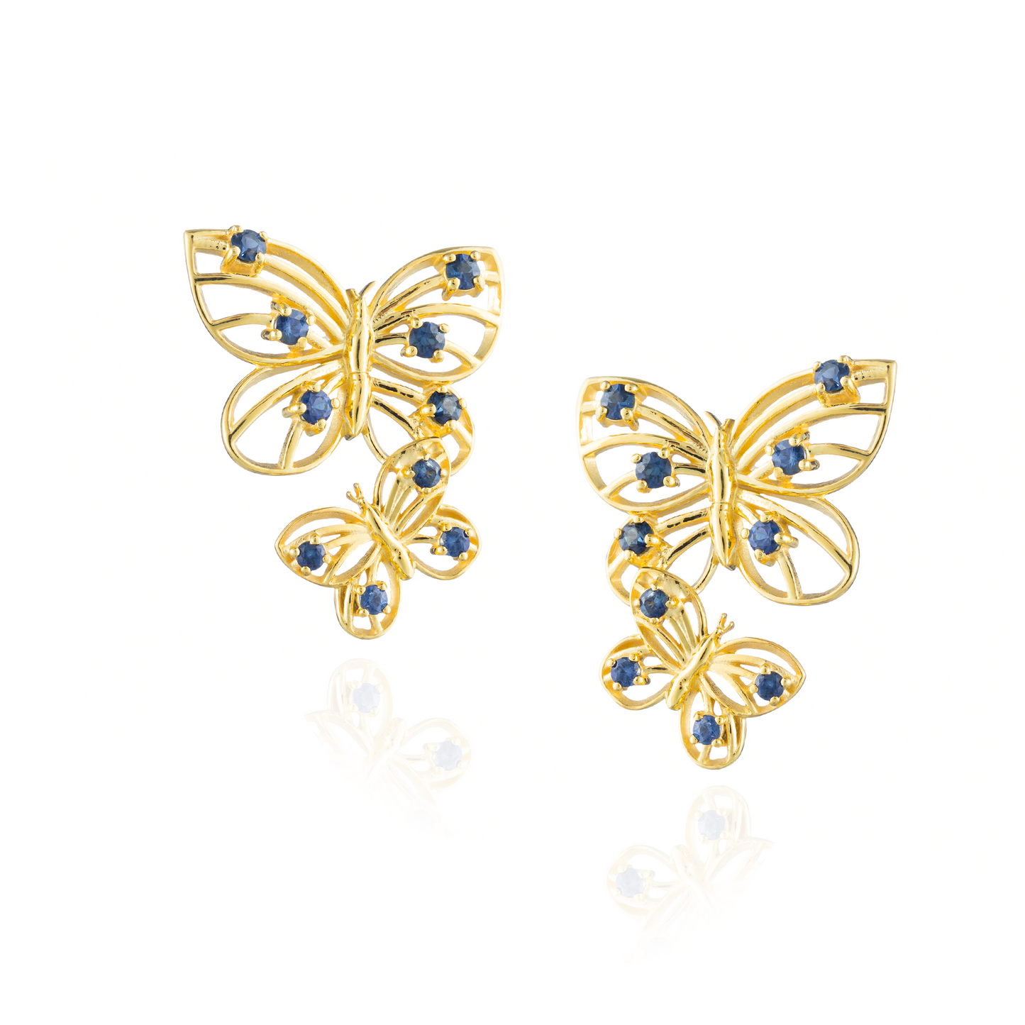 925 Silver Earrings plated in 18k Yellow Gold with Blue Sapphire