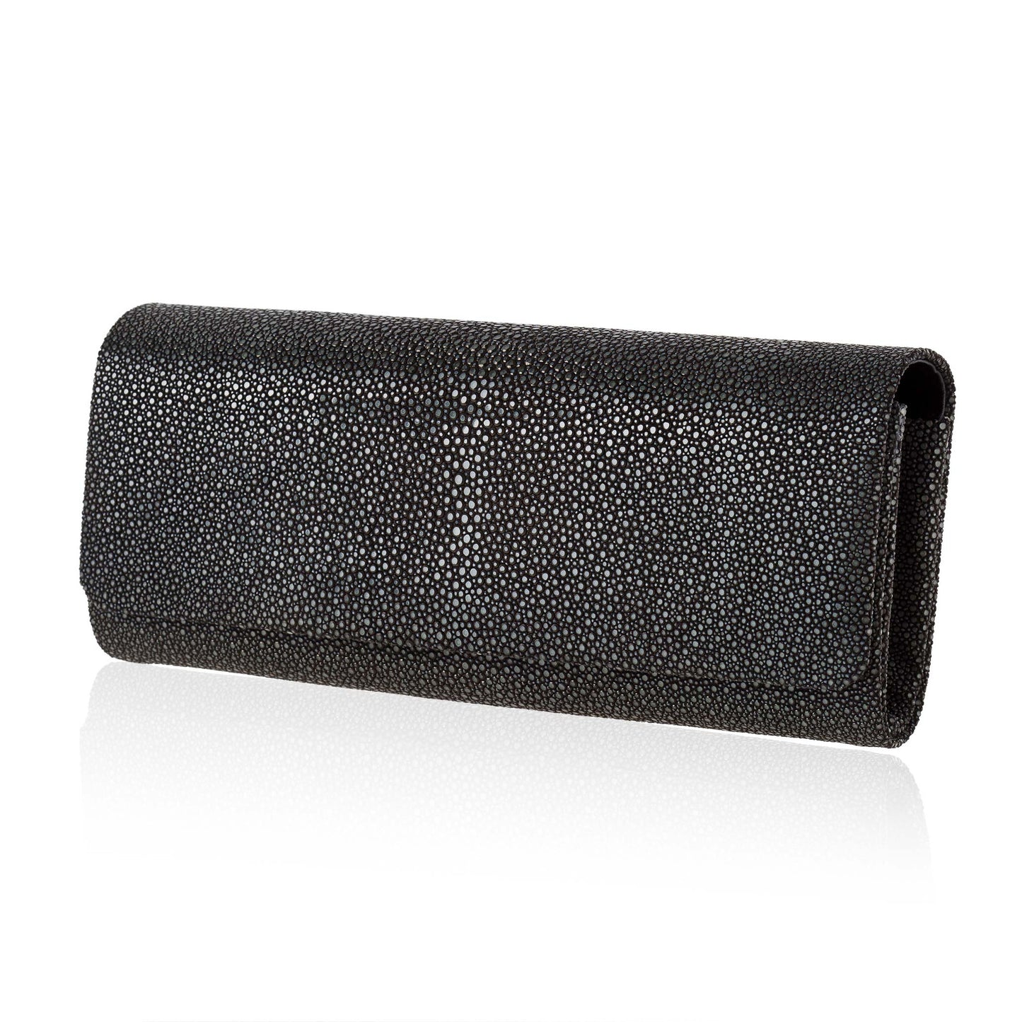 Long Black Stingray Leather Clutch