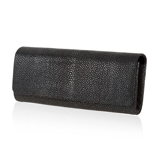 Long Black Stingray Leather Clutch