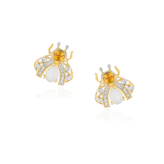 18K Yellow Gold Bee Earrings