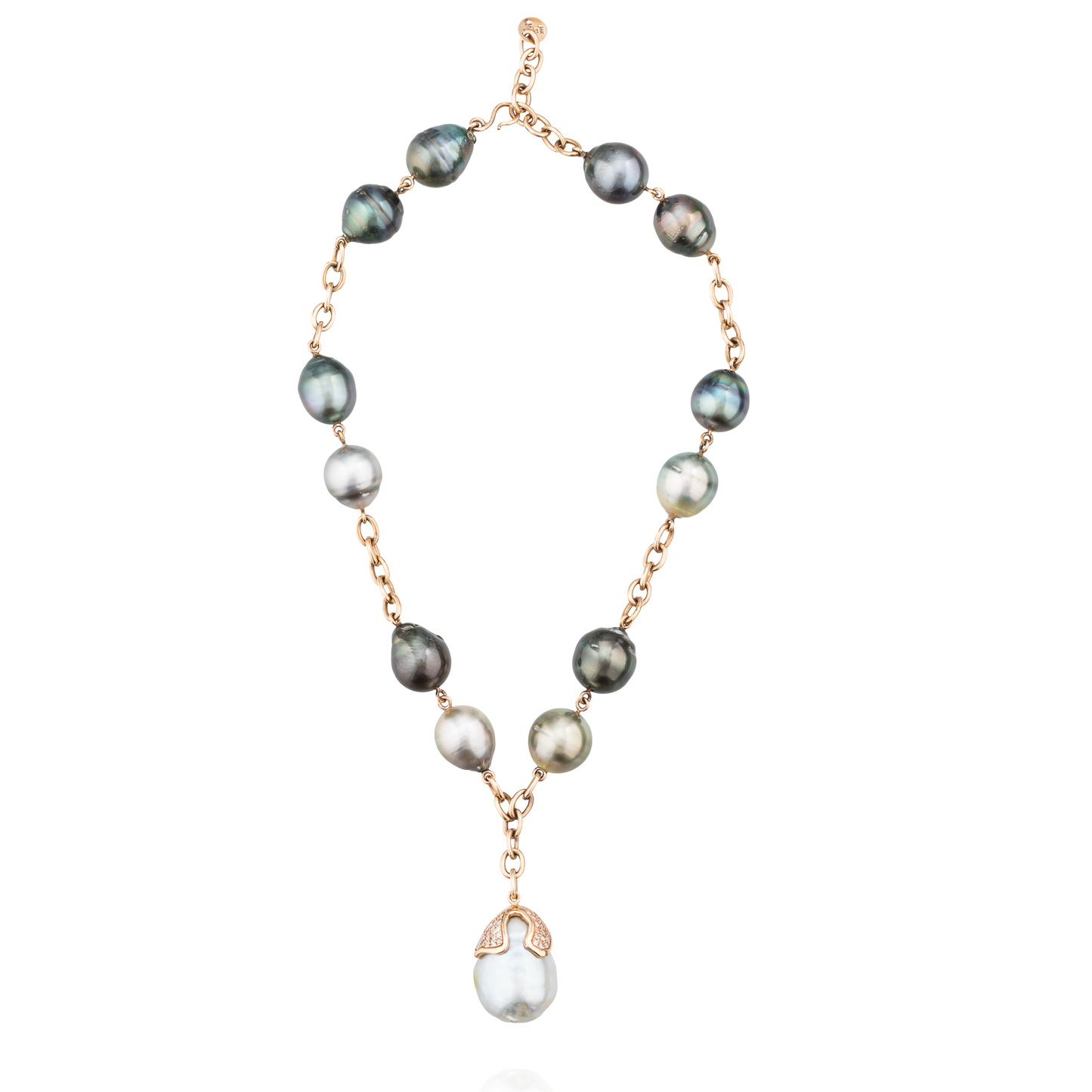 14K Rose Gold Necklace with South Sea Pearls & Diamonds