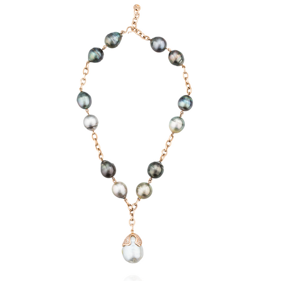 14K Rose Gold Necklace with South Sea Pearls & Diamonds