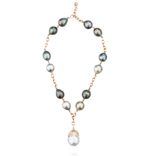 14k Rose Gold Necklace with South Sea Pearls and Diamonds