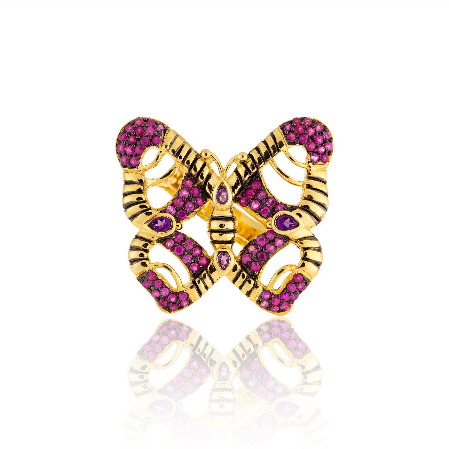 925 Silver with Ruby and Amethyst Butterfly Ring