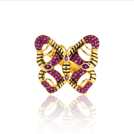 925 Silver with Ruby and Amethyst Butterfly Ring