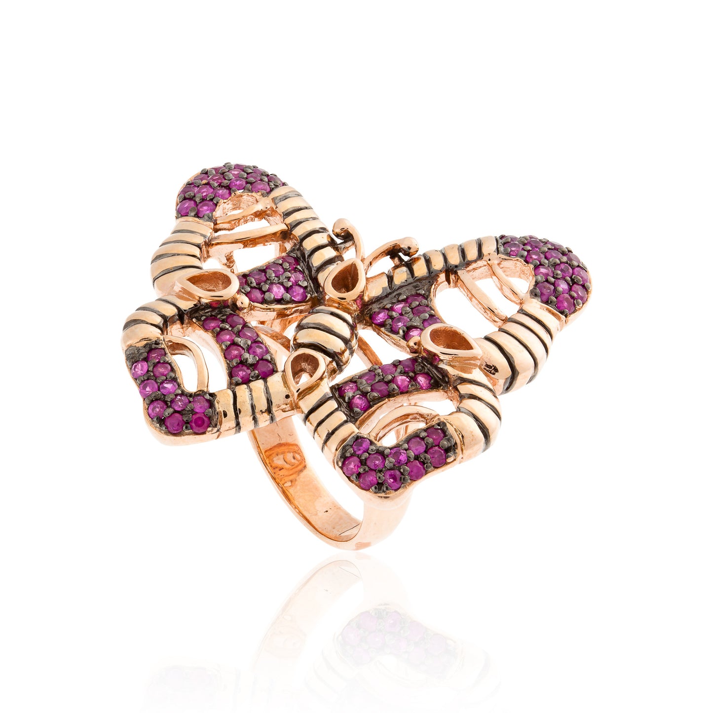 Load image into Gallery viewer, 925 Silver Butterfly Ring with Rubies
