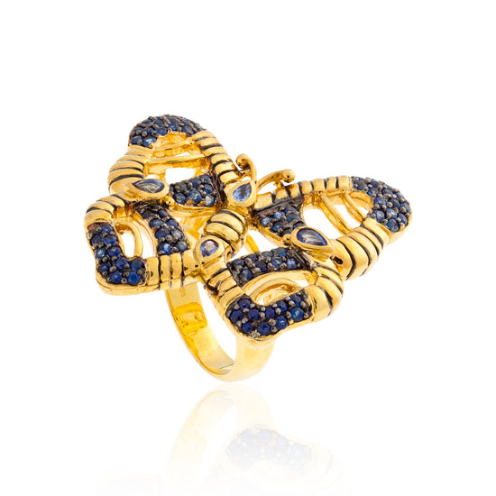 Load image into Gallery viewer, 925 Silver Butterfly Ring with Blue Sapphires
