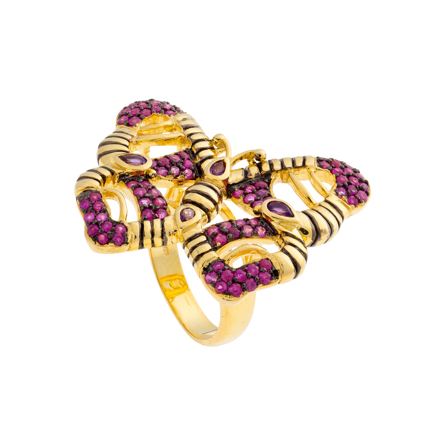 925 Silver with Ruby and Amethyst Butterfly Ring
