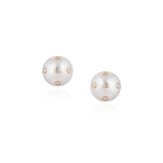 18K Yellow Gold Pearl Earrings with Diamonds