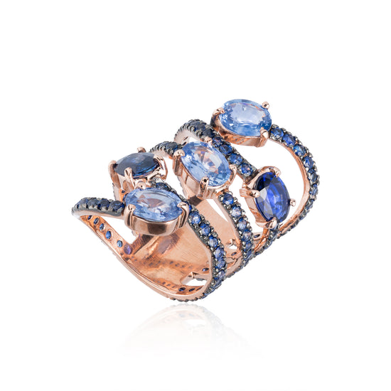 14k Rose Gold Ring with Blue Sapphires