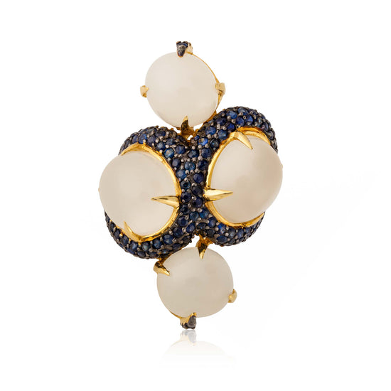 Moonstone and Blue Sapphire Gold Ring