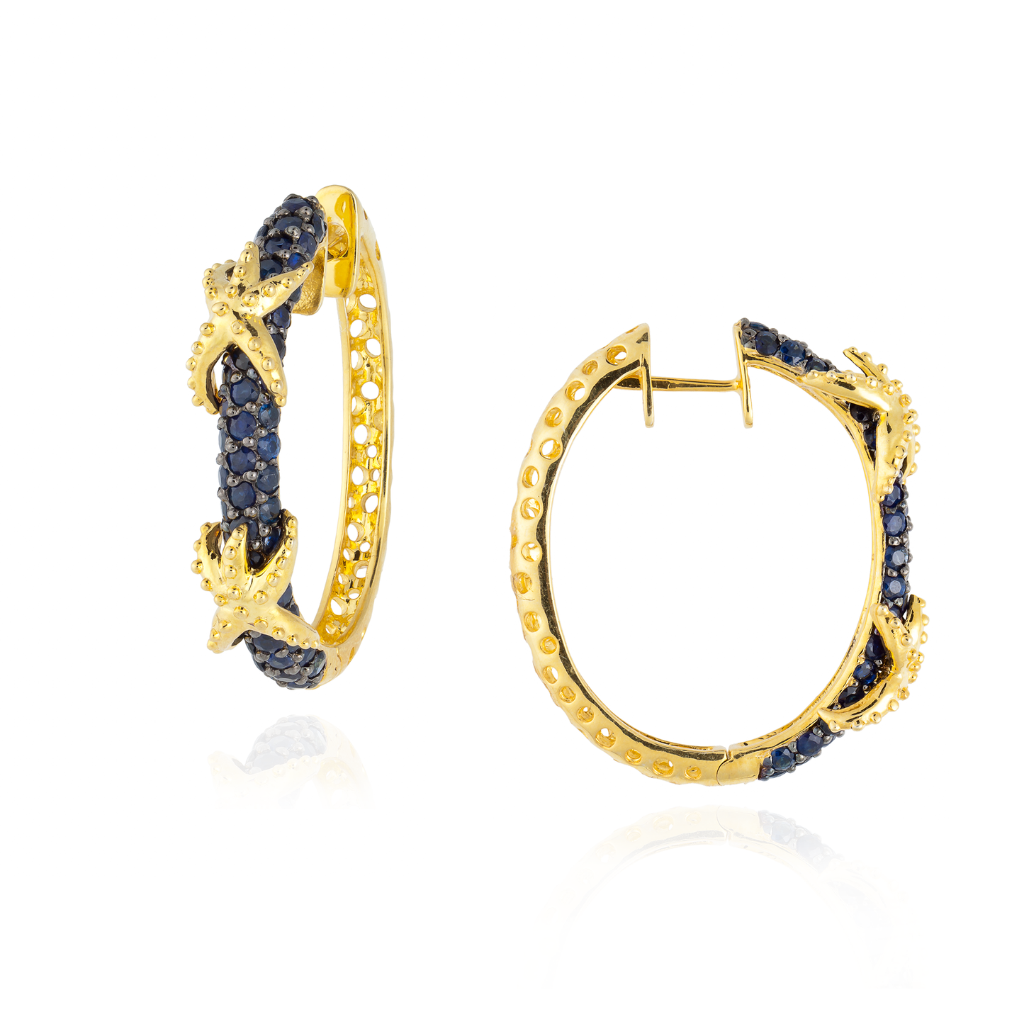 925 Silver Hoop Earrings with Blue Sapphire Pavé