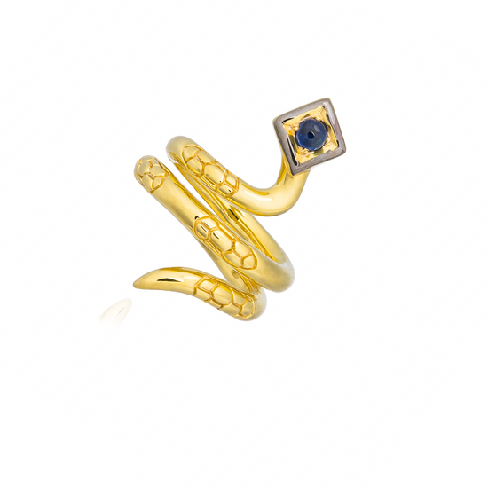 925 Silver Snake Ring with Blue Sapphire Cabouchon