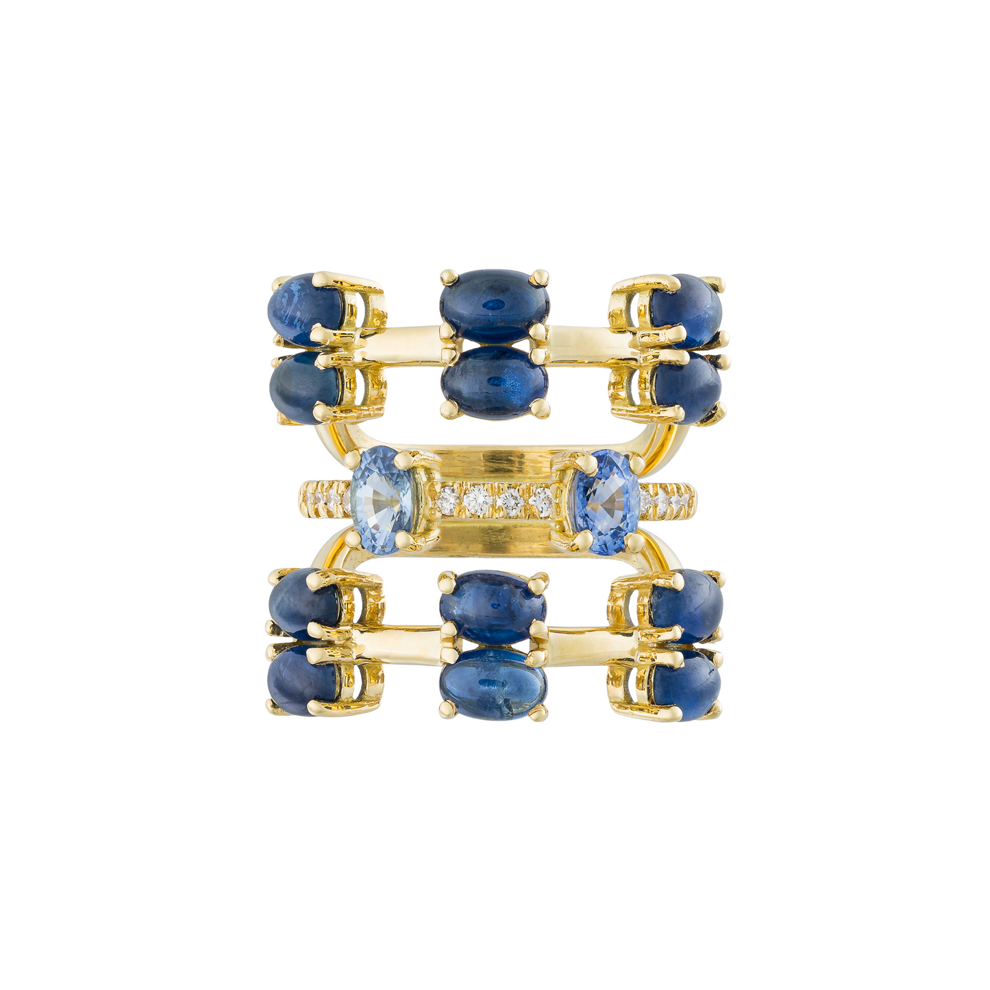 Colored Constellation 18K Yellow Gold Ring with Blue Sapphires