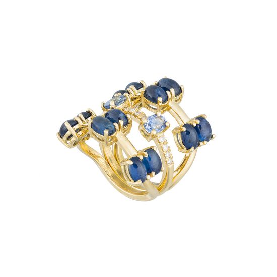 Colored Constellation 18K Yellow Gold Ring with Blue Sapphires