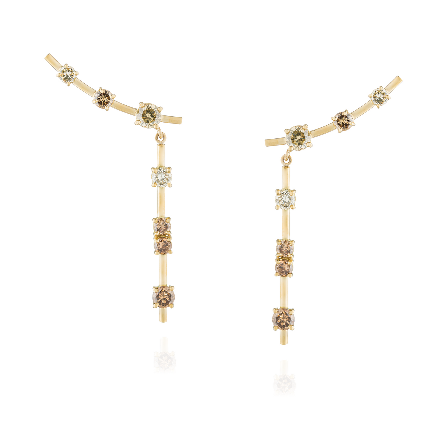 18KT Yellow Gold Earrings with Brown Diamonds and Cognac Diamonds