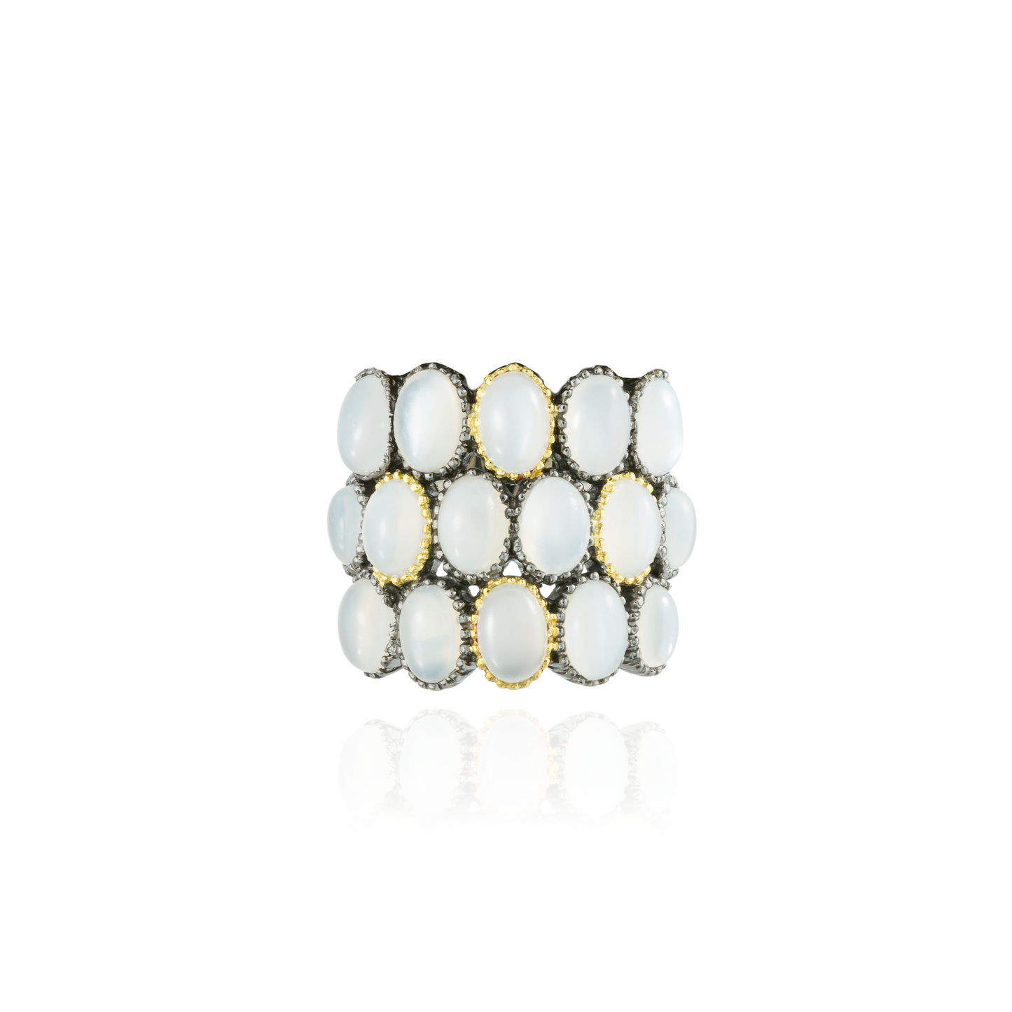 925 Silver Ring with Moonstone Cabochons