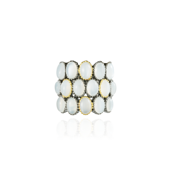 925 Silver Ring with Moonstone Cabochons