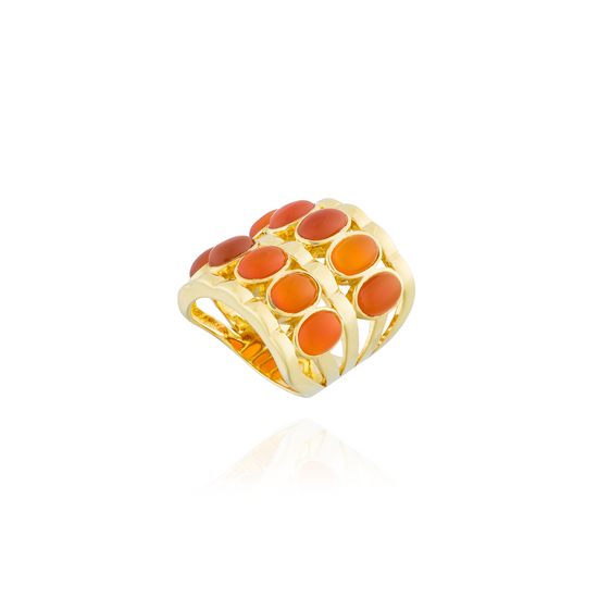 Caramelo 925 Silver Ring Plated in 18K Yellow Gold with Carnelian Cabouchon