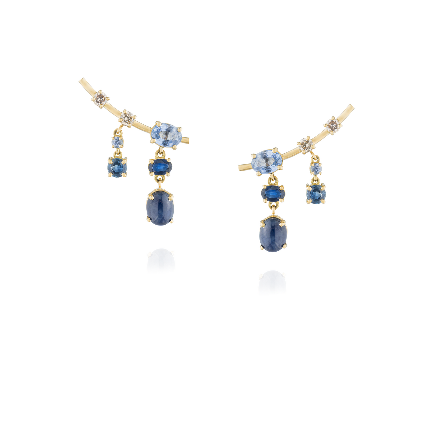 18KT Yellow Gold Earrings with Ceylon Sapphire , Cognac Diamonds  & Blue Sapphires