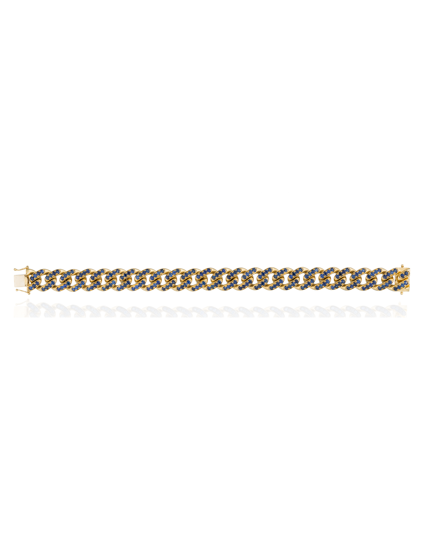 18KT Cuban Link Chain  Bracelet With Blue Sapphire