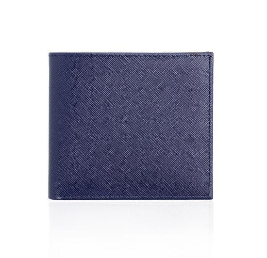 Wallet in Blue Textured Leather with Yellow Interior