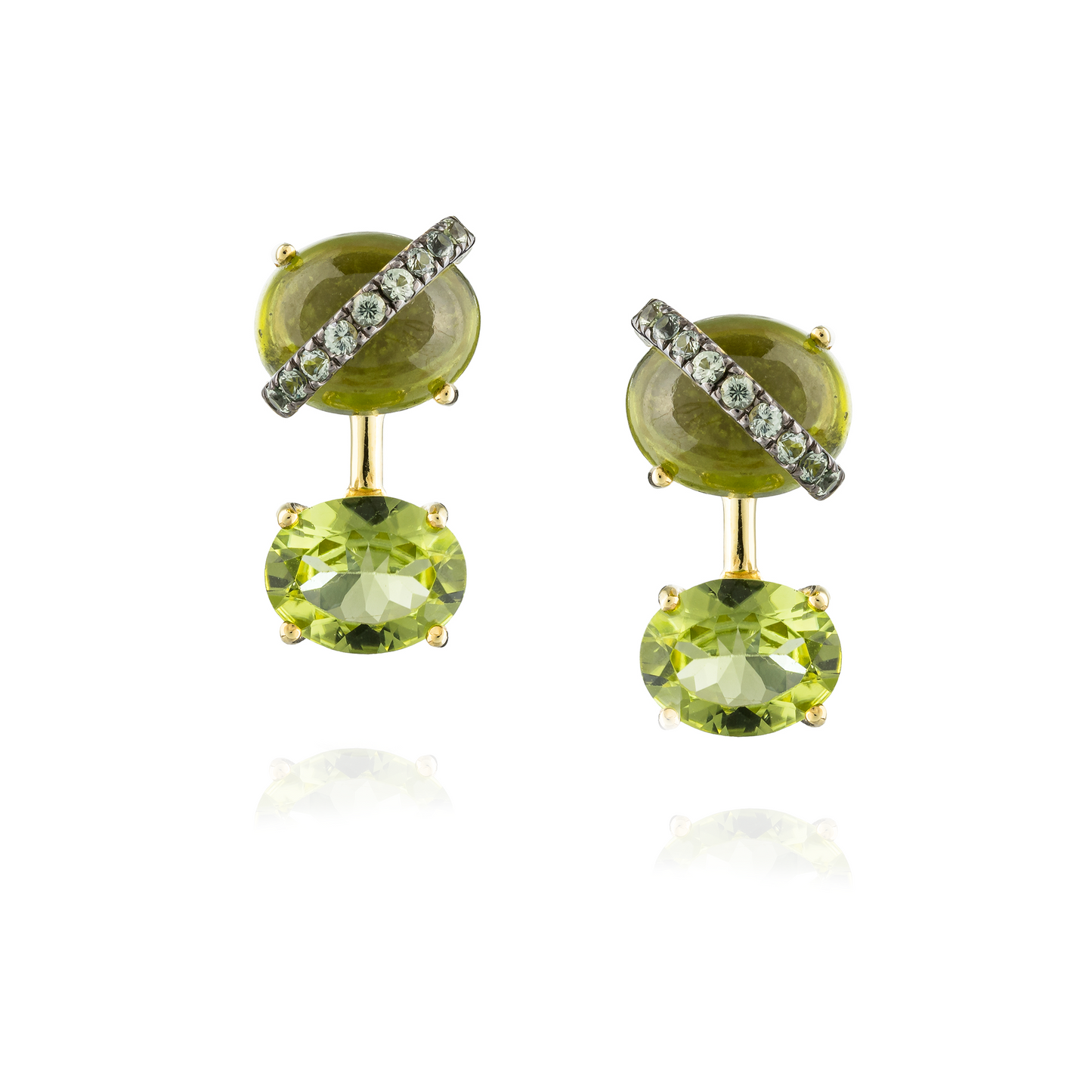 925 Silver Cab Earring with Green Sapphire, Idocrase & Peridot