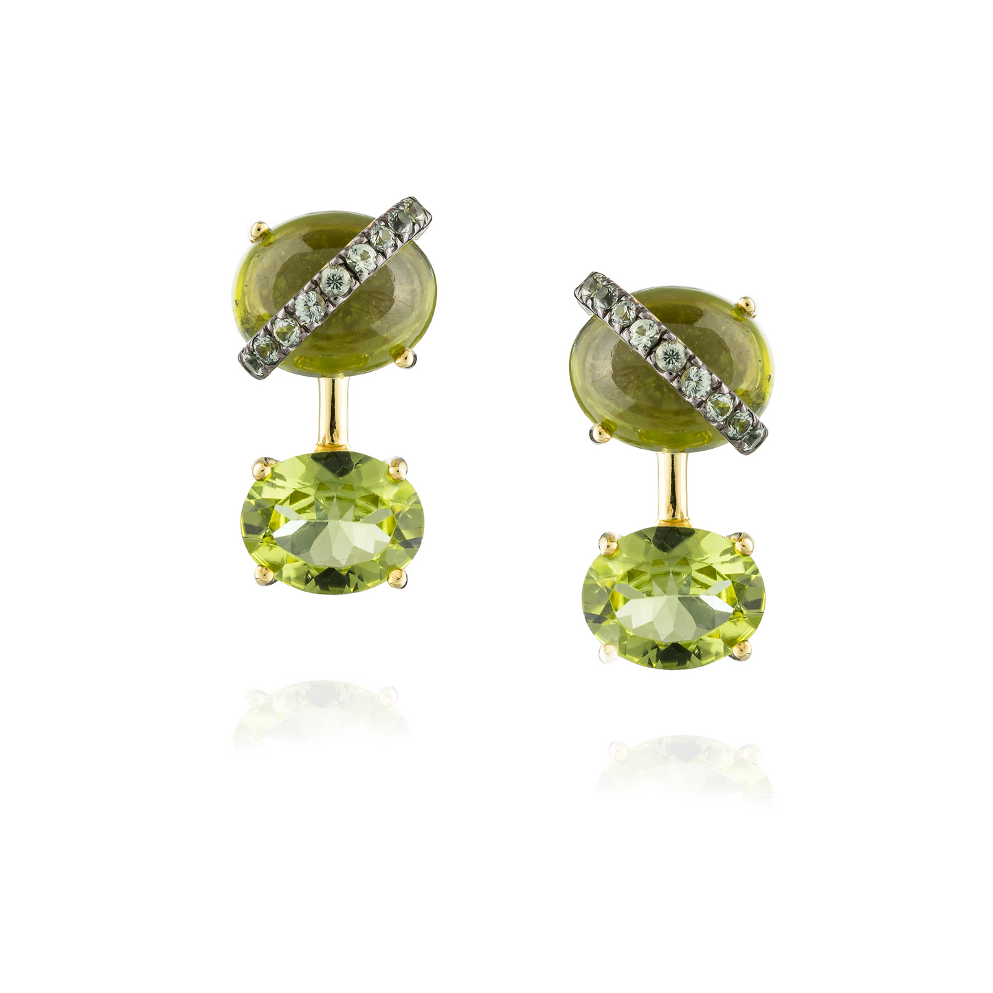 New Cab 925 Silver Earring with Yellow Gold Plated with Green Sapphire , Idocrase  , Peridot