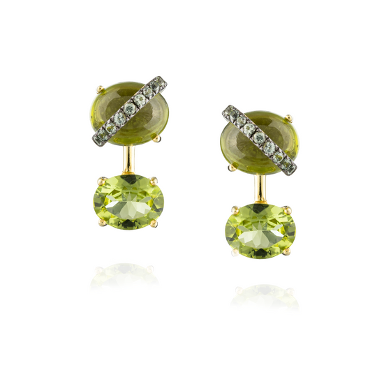 925 Silver Cab Earring with Green Sapphire, Idocrase & Peridot