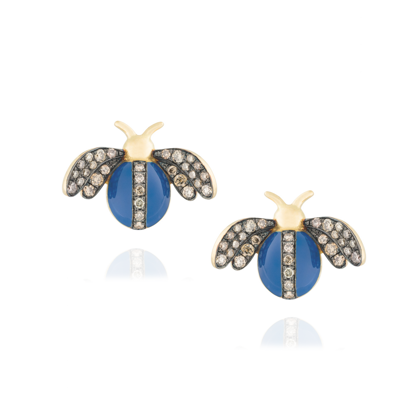 18KT Yellow Gold Earring with Blue Enamel and Diamonds