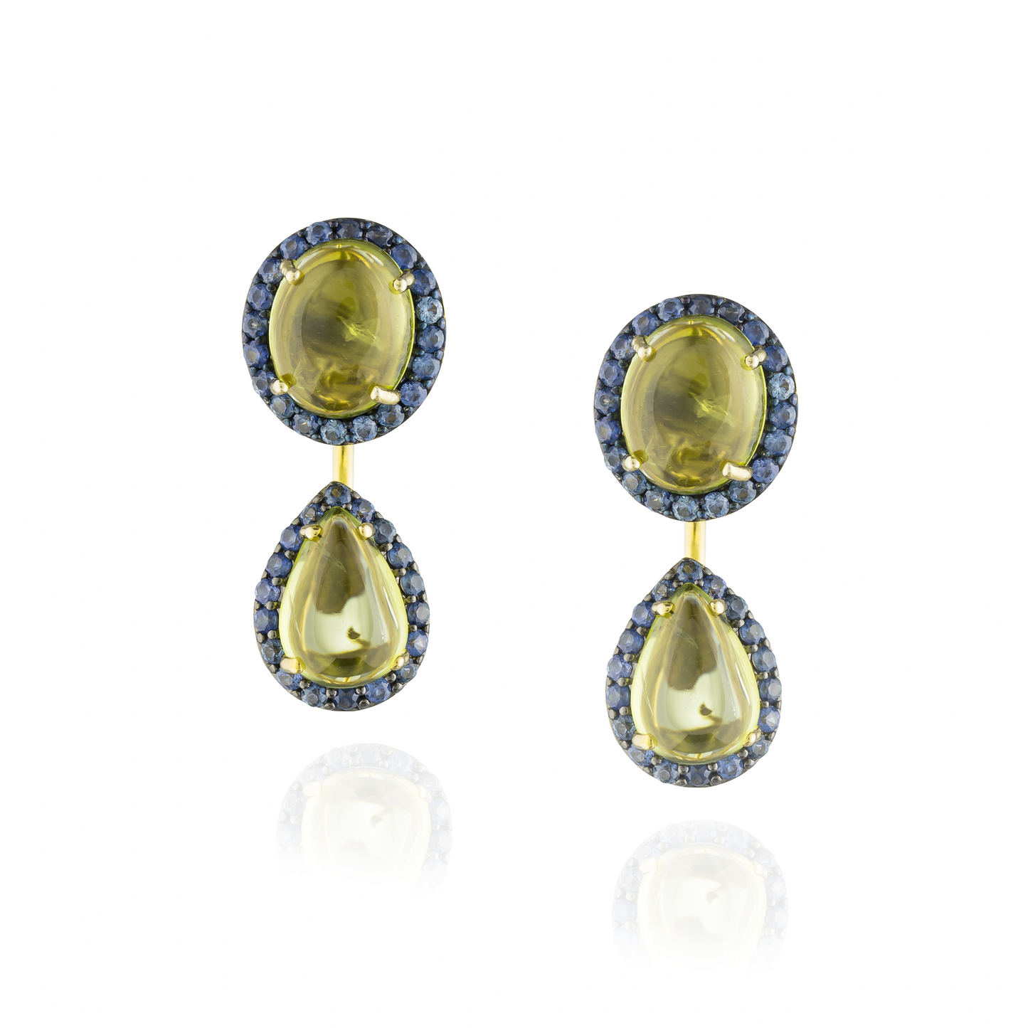 925 Silver Earring Yellow Gold Plated with Peridot and Blue Sapphire
