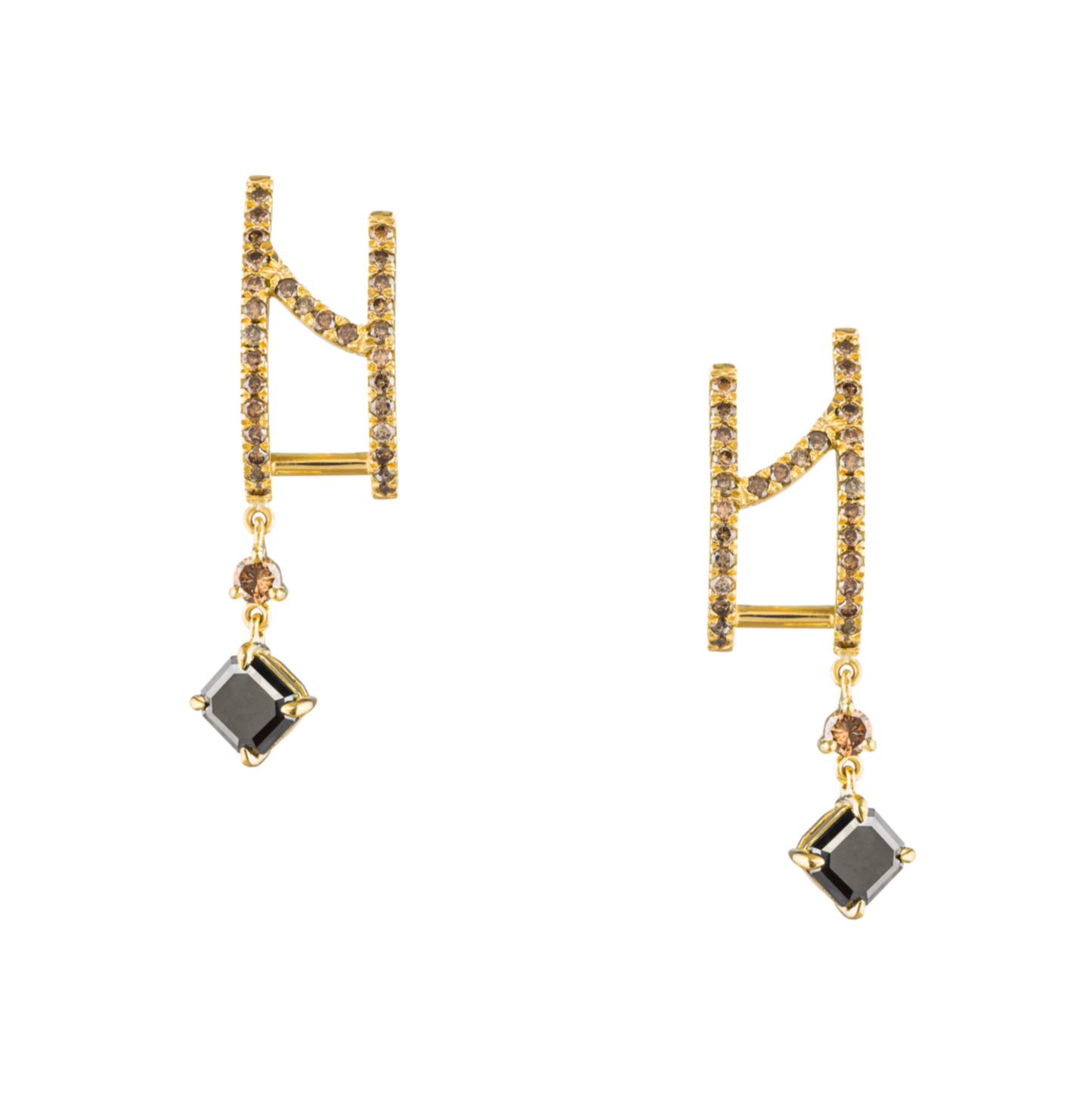 18K Yellow Gold Earrings with Black Diamonds