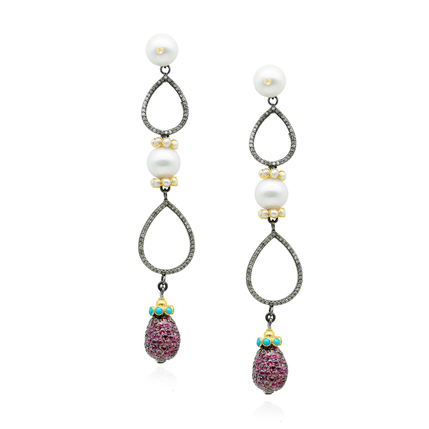 925 Silver Earrings with Freshwater Pearls & Precious Stones