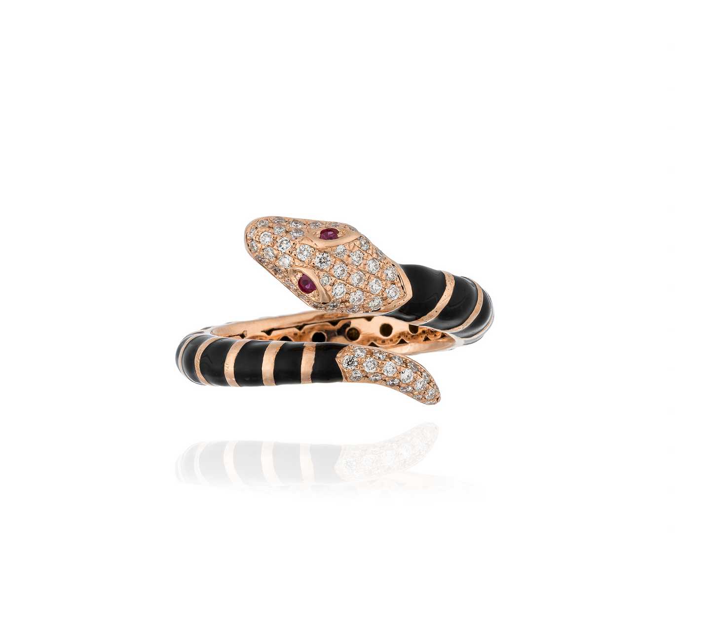 18KT Rose Gold Ring with Enamel, Ruby & Diamond