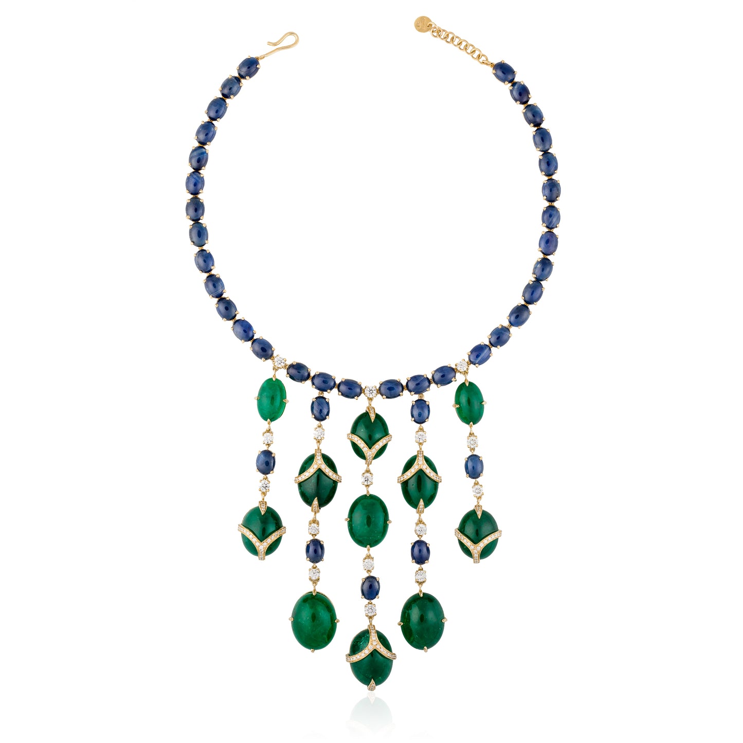 Emerald, Blue Sapphire and Diamond Necklace