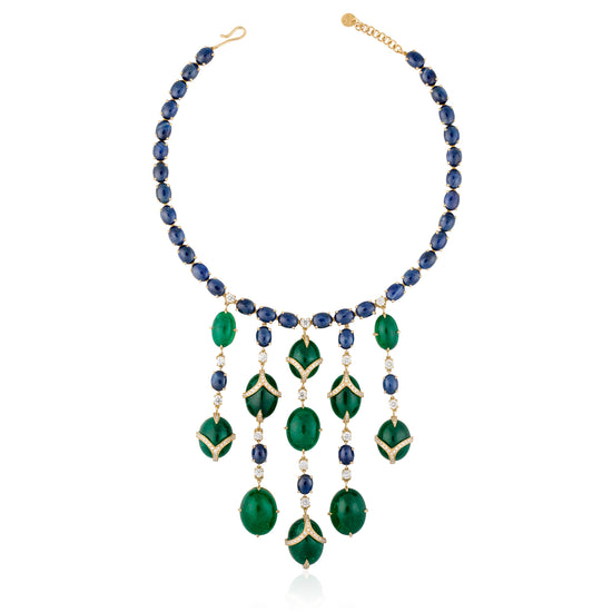Emerald, Blue Sapphire and Diamond Necklace