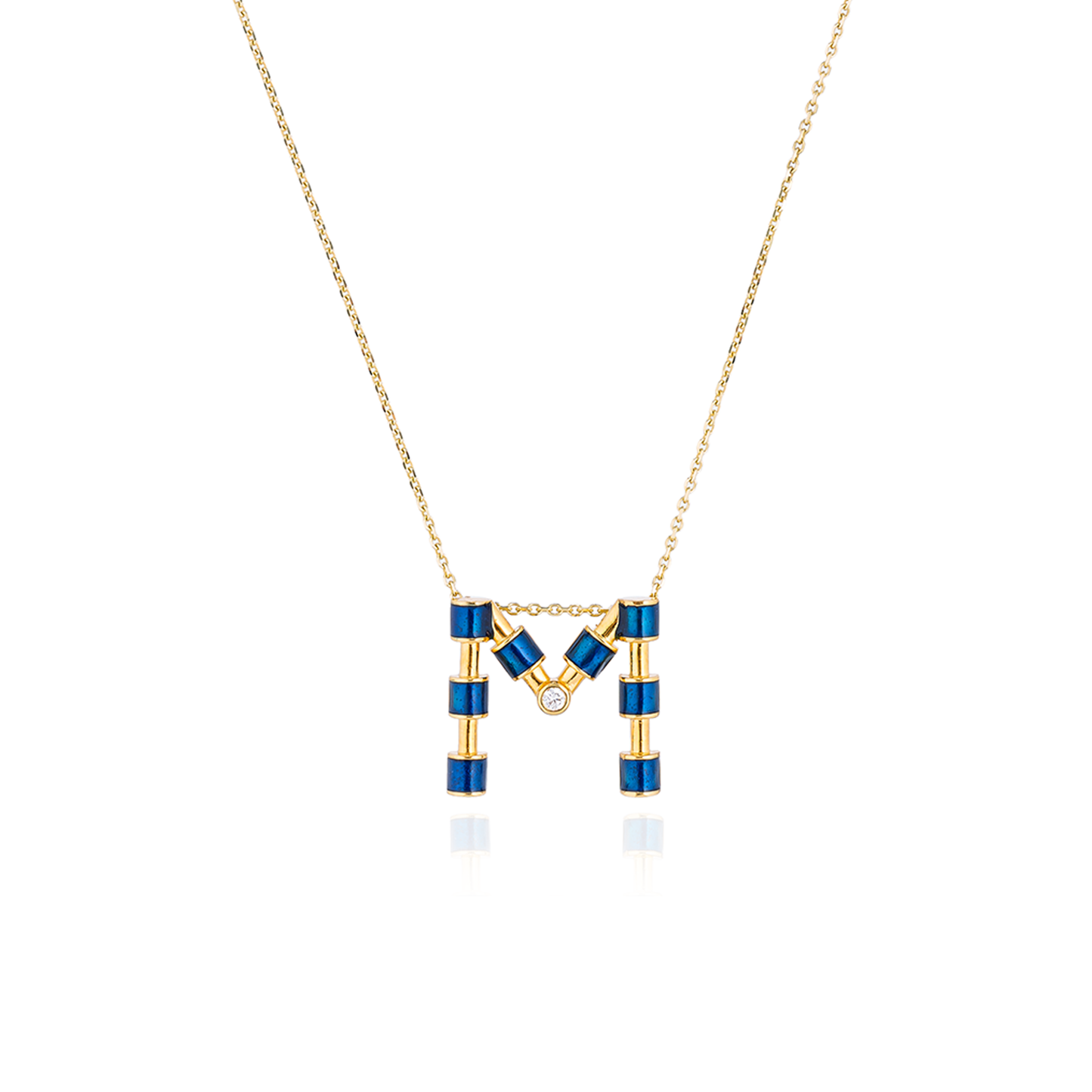 14K Gold Initial Necklace with Enamel