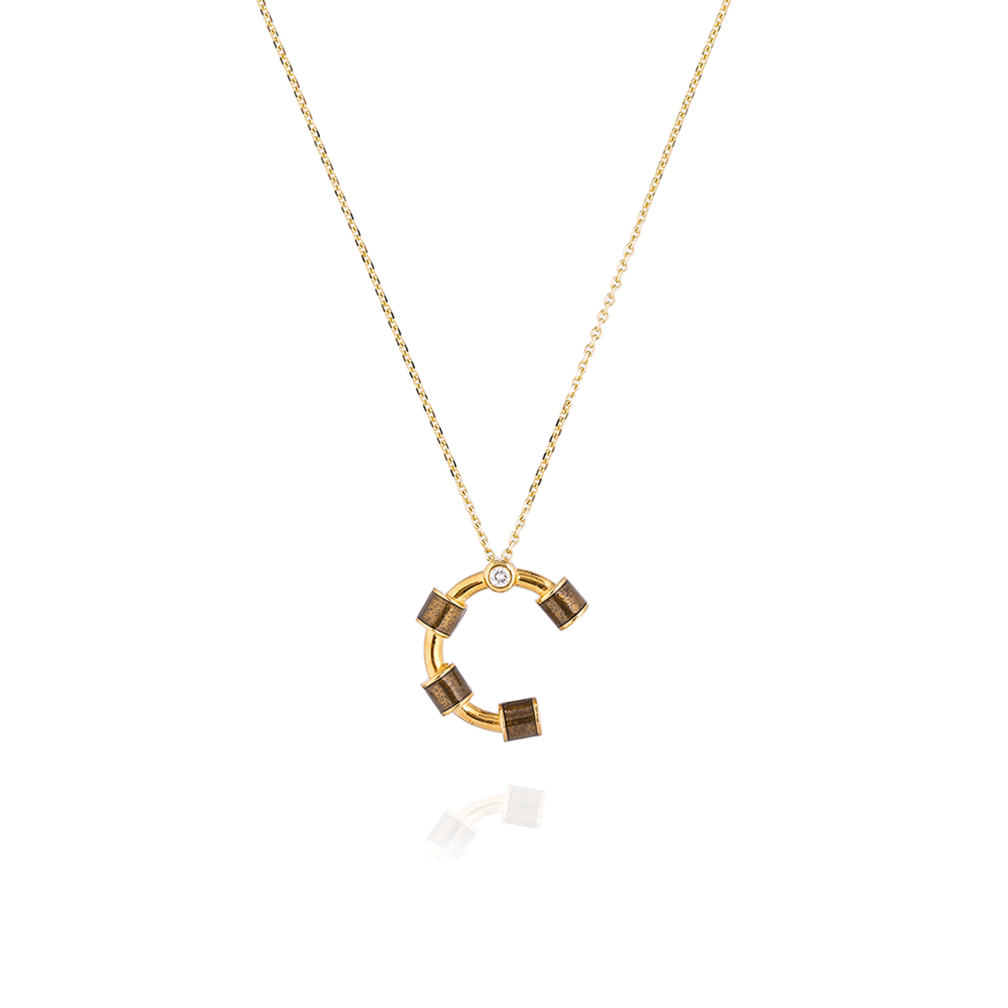 14K Gold Initial Necklace with Enamel