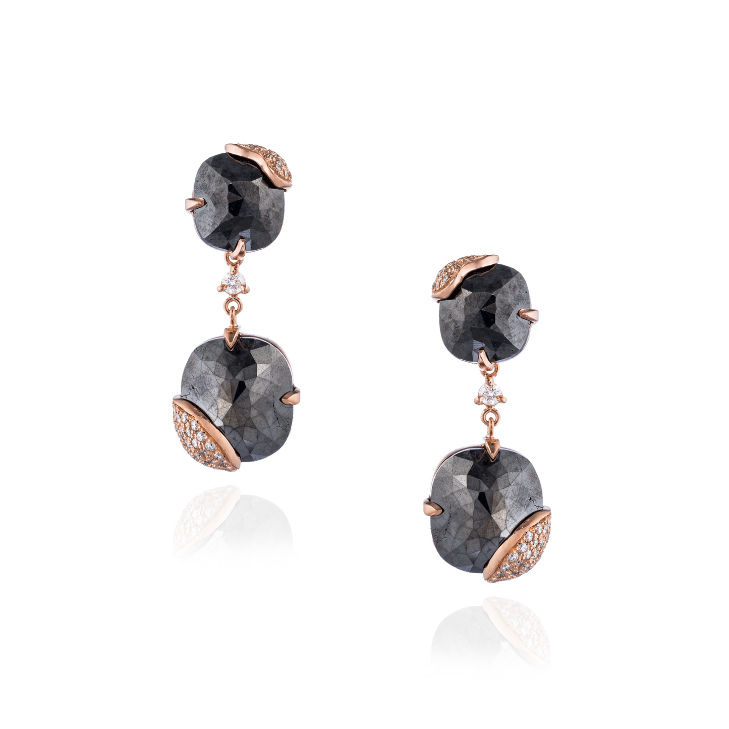 14K Rose Gold Earrings with Black & White Diamonds