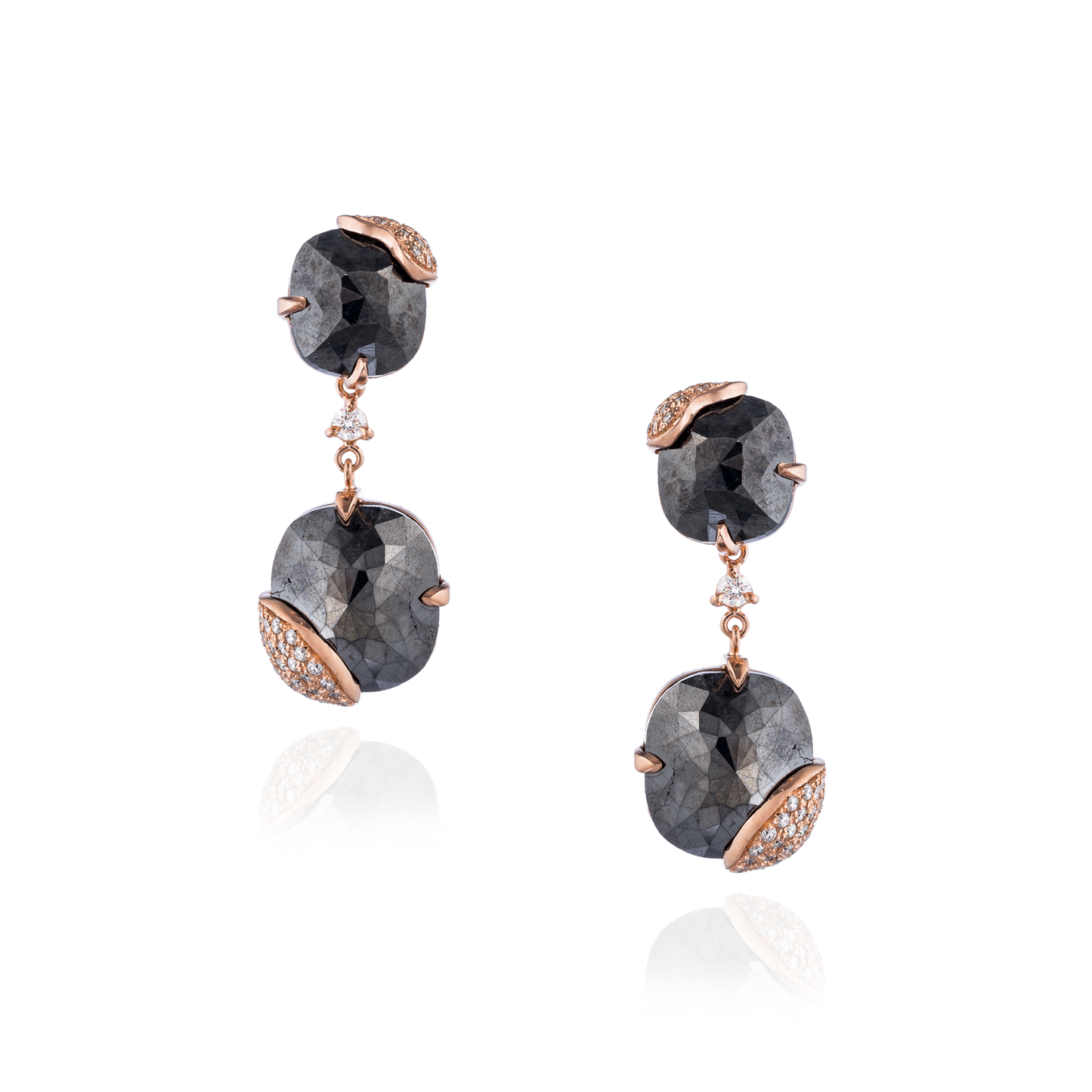 14K Rose Gold Earrings with Black and White Diamonds